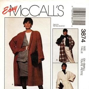 Sz XSm McCall's Coat Pattern 3874 by WOMAN'S DAY Misses' Lined, Shawl Collar, Wrap Coat or Jacket & Belt Easy McCall's Pattern image 1