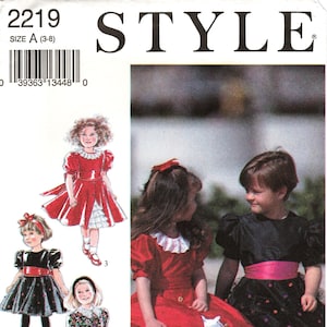 Sz 3 thru 8 - Style Pattern 2219 - Child&#39;s/Girls&#39; Party Dresses - Flared with Lace Trimmed Underskirt & Collar Options - Style Patterns