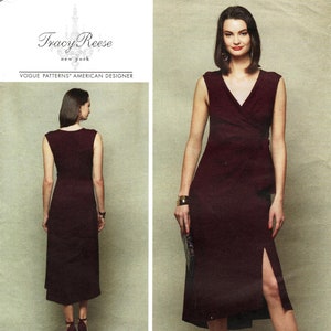 Sz 14/16/18/20/22 - Vogue Pattern V1586 by TRACY REESE - Misses&#39; Fitted, Sleeveless, V-Neck, Front Pleated Dress with Side Ties and Slit