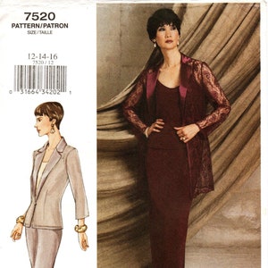 Vogue Sewing Pattern 7520 - Misses' Loose Fitting, Above or Below Hip Jacket, Camisole, Elastic Waist Skirt & Pants - Sz 12/14/16