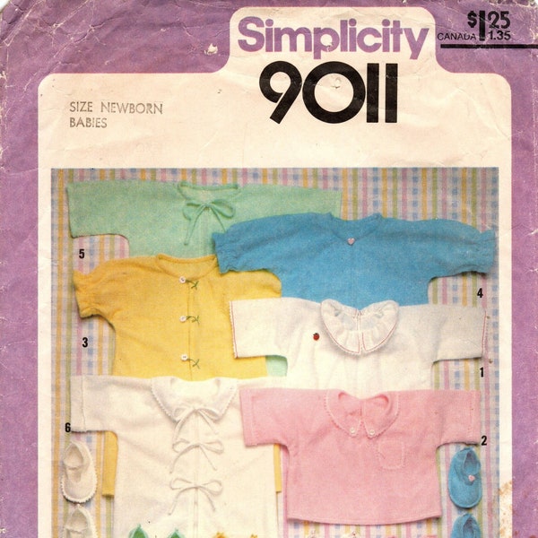 Sz Newborns - Simplicity Baby Pattern 9011 - Kimono pour bébés en deux longueurs et chaussons - motif Simplicity vintage des années 70