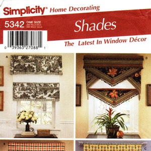 Simplicity Home Decor Pattern 5342 - Window Shades - Decorative Valance and Shades for Windows 36" Wide X 44" Long - Simplicity Patterns