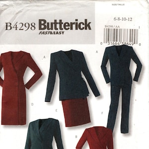 SZ 6/8/10/12 - Butterick Wardrobe Pattern B4298 - Misses&#39; Unlined, Side Buttoned or Tied Jacket or Dress, Contour Waist Skirt and Pants