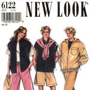 Sz 8 thru 18 - New Look 6122 - Misses' Zip Front, Dropped Shoulder Jackets - Optional Collar/Hood/Pockets/Sleeves & Pull-on Pants or Shorts
