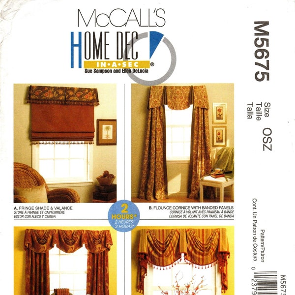 McCall's Home Dec Pattern M5675 - Home Dec In a Sec - Window Shade, Valance, Cornice, Swag & Side Panels in Four Variations - 2 Hour Pattern