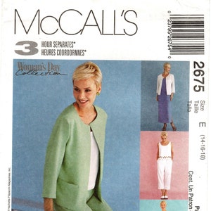 Sz 14/16/18 - McCall&#39;s Separates Pattern 2675 - Misses&#39; Unlined Jacket, Dress or Top and Pull-On Pants in Two Lengths - Vtg McCall&#39;s Pattern