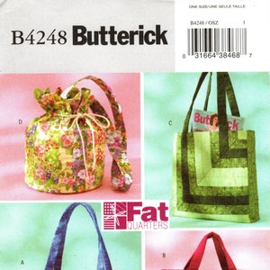 Butterick Pattern B4248 - Quilted Bags - Constructed of Fat Quarters in Four Variations - Drawstring Handbags/Shoulder Bags/Tote Bags