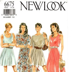 Sz 8 thru 18 - New Look Pattern 6675 - Misses&#39; Loose Fitting, Flared, Blouson Elastic Waist, Back Button Dress in Three Options or Romper