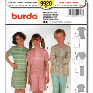 Burda Sewing Pattern 9920 - Buy&#39;s or Girls&#39; Sleepwear - Sleepshirt, Pajama Tops, Pajama Pants, Pajama Shorts - Burda Patterns - Sz 6 thru 14