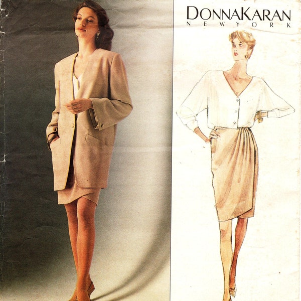 Vogue Sewing Pattern 2512 by DONNA KAREN - Misses' Lined, Below Hip Jacket, V-Neck Top & Lined Wrap Skirt - American Designer - Sz 8/10/12