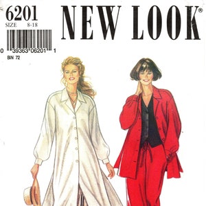 Tallas 8 a 18 - Patrón 6201 de New Look Separates - Camisa holgada con botones en el frente para señoras en dos largos, chaleco y pantalones de pierna ancha