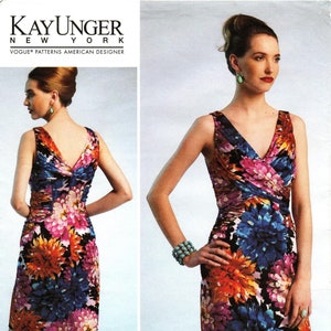 U-PICK Sz - Vogue Dress Pattern V1302 by KAY UNGER - Misses&#39; Lined V-Neck Dress with Draped Bodice and Ruched Sides - Vogue Patterns