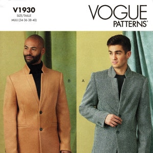 U-Pick Size - Vogue Men&#39;s Pattern V1930 - Men&#39;s Lined, Slim Fitting Coat in Two Lengths with Inward Notched Collar/Topstitch Detail