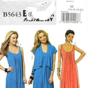 Sz 14/16/18/20 - Butterick B5643 - Giacca a cascata alta e bassa da donna e abito canotta con pieghe sul davanti in due lunghezze - Butterick Fast & Easy