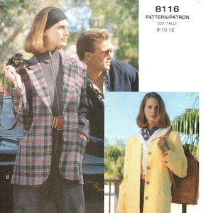 Sz 8/10/12 - Vogue Jacket Pattern 8116 - Misses&#39; Very Loose-Fitting, Lined, Below Hip Jacket in Two Variations - Vogue Sport Pattern