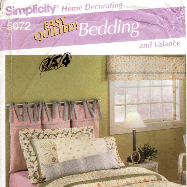 Simplicity Home Decor Pattern 5072 - Easy Quilted Bedding - Quilt, Pleated Dust Ruffle, Hanging Pillow Headboard, Shams and More