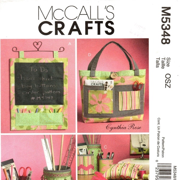 McCall's Crafts Pattern M5348 by CYNTHIA ROSE - Sewing Room Organizers - Chalkboard Organizer, Scrap Caddy, Handy Containers & Sewer's Tote