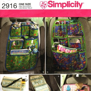 Modèle d'accessoires Simplicity 2916 par ROBIN GREENWOOD - Organiseurs de voiture en quatre variantes - Organisateurs de dossier de siège ou sac fourre-tout pliable