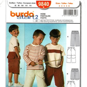 Burda Sewing Pattern 9765 - Child&#39;s/Boy&#39;s Pull-on, Mock Fly Pants or Shorts with Curved Knee Patch & Back Flap Pockets - Sz 2 thru 6