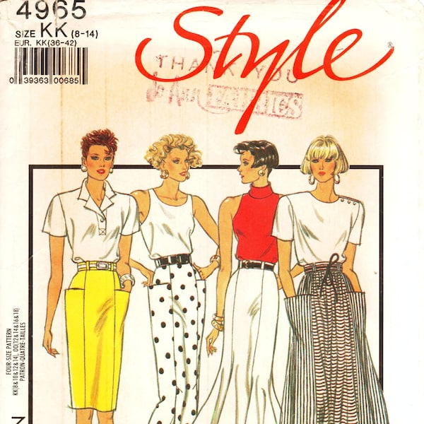 Sz 8 thru 14 - Style Skirt Pattern 4965 -  Misses' Straight/Tapered/Trumpet or Flared Hemline Skirts - Panelled Seams/Optional Pockets
