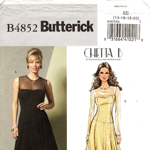 Sz 14/16/18/20 - Butterick B4852 by CHETTA B - Misses' Fitted, Lined, Flared Dress with Stretch Mesh Bodice and Poof Hemline in Two Options