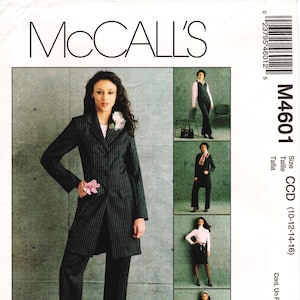May include: A sewing pattern for a women's suit. The pattern is for sizes 10-12-14-16. The pattern is called McCall's M4601. The pattern is for a suit with a jacket and pants. The pattern is for a non-stop wardrobe.