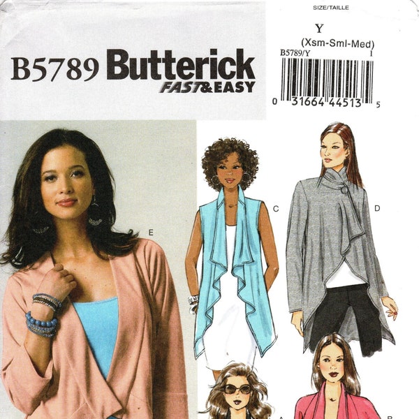 Sz Xsm/Sml/Med - Butterick Pattern B5789 - Gilet et veste amples pour femmes avec variations de col/ourlet/manches - Butterick Patterns