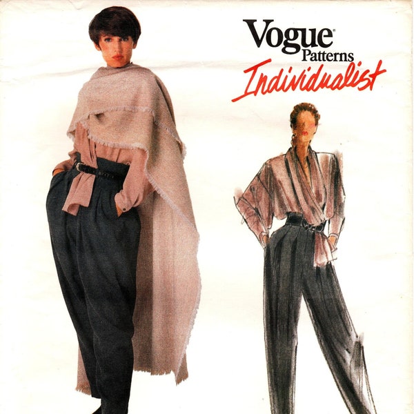 Sz 6/8/10 - Vogue Pattern 2377 by BETTY JACKSON - Misses' Double-Breasted Blouse, Raised Waist Pants & Poncho - Vogue American Designer