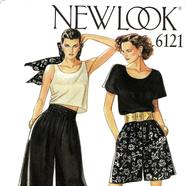 Sz 8 thru 18 - New Look Pants Pattern 6121 - Misses' Pull-on, Wide Leg, Ankle Length Pants or Above the Knee Shorts with Side Pockets