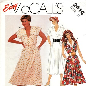 Size 12 - Vintage 80&#39;s McCall&#39;s Dress Pattern 2414  - Misses&#39; Dress and Tie Belt - Pullover Dress with Elastic Waist/Flared Four Gore Skirt