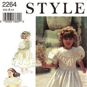 Sz 3 thru 8 - Style Pattern 2264 - Child&#39;s/Girls&#39; Bridesmaid/Flowergirl Dresses - Flared with Lace Yoke & Collar Options - Style Patterns