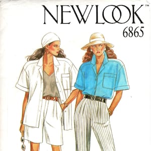 Sz 8 thru 18 - New Look Pattern 6865 - Misses&#39; Short Sleeve, Dropped Shoulder, Button Front Shirt & Front Pleated, Fly Front Pants or Shorts