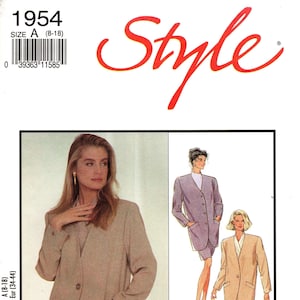 Sz 8 thru 18 - Style Pattern 1954 -  Misses&#39; Loose Fitting, Collarless, Front Buttoned Jacket in Two Options & Above Knee Straight Skirt
