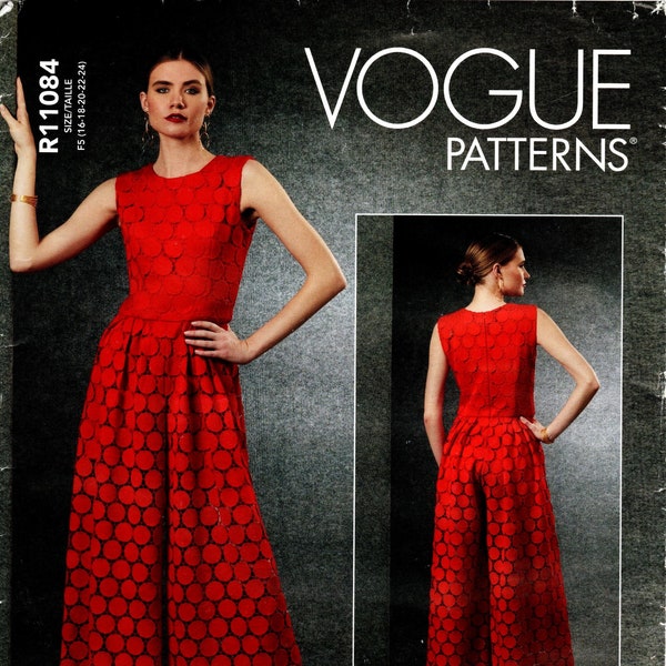 Sz 16/18/20/22/24 - Vogue Pattern R11084 by JULIO CESAR - Misses' Sleeveless, Fitted Bodice w/Princess Seams, Wide Leg, Evening Jumpsuit