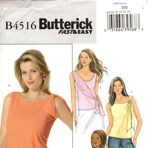 Sz 8/10/12/14 - Butterick Top Pattern B4516 - Misses&#39; Sleeveless, Scoop-Neck Tank Top with Drape/Tie/Bow Accent at Front or Shoulder