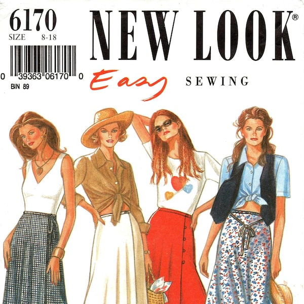 Sz 8 thru 18 - New Look Skirt Pattern 6170 - Misses' Flared Wrap or Gored Skirt with Thin Waistband - Ties/Button Options - New Look Pattern