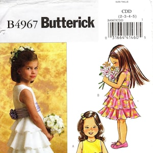 Patrón de vestido escalonado Butterick B4967 para niña: faja sin mangas - Elige tu talla