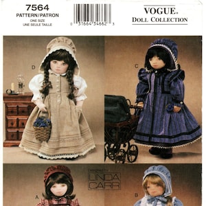 Vogue Doll Clothes Pattern - Vogue 7564 - Historical Doll Clothes/Costumes for 18 Inch Dolls BY LINDA CARR