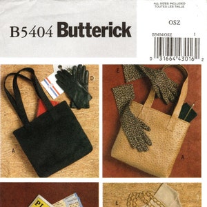 Patrón Butterick B5404: bolsos de hombro o carteras de mano para señoras en cuatro opciones y guantes en dos largos - Patrones Butterick