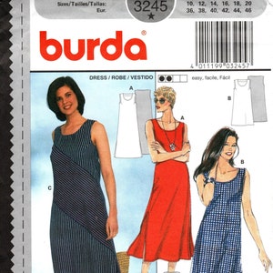 Burda 3245 Dress Sewing Pattern: A-Line Sleeveless, Sz 10-20