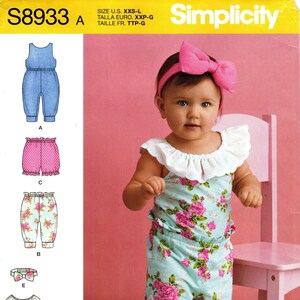 Sz XXS/XS/S/M/L - Simplicity Baby Clothes Pattern S8933 - Baby Knit Romper, Pants, Shorts and Headband