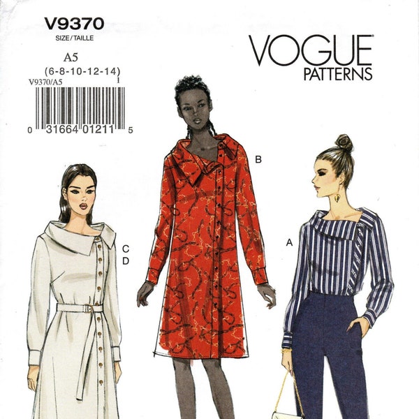 Vogue Sewing Pattern V9370 - Misses' Asymmetrical Neckline Tunic or Dress in Two Lengths with Belt - Vogue Patterns - U PICK Size