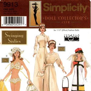 Swinging Sixties Puppenkleidung Schnittmuster - Simplyicity 9975 von THERESA LAQUEY - Für 30 cm Puppen - Puppen Sammler Club Schnittmuster