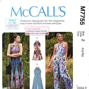 McCall&#39;s Schnittmuster M7755 - Ärmelloser Damen Strampler, Overall und Gürtel - Easy McCall&#39;s Schnittmuster - Gr. Lrg/Xlg