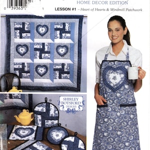 Simplicity Quilt Pattern 9783 by SHIRLEY BOTSFORD - Quilt Block Club: Wall Hanging Quilt, Placemats, Apron, Pot Holder, Tea Cozy