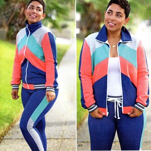 Patrón de costura Simplicity R11388/S8702 - Chaqueta de punto con cremallera frontal y pantalón elástico para mujer (tallas 6 a 14)