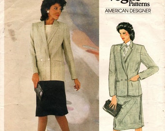 80s Vogue 1104 Sewing Pattern: Joseph Picone Double-Breasted Jacket Skirt - Size 10