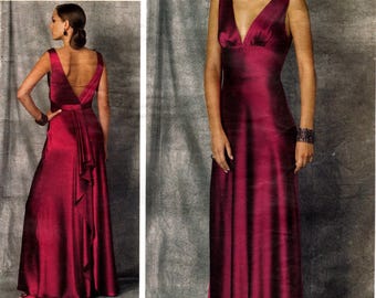 Vogue Schnittmuster V1474 von TOM und LINDA Platt - Misses bodenlanges Abendkleid mit tiefem V-Ausschnitt - Vogue American Designer - Sz 10/12/14/16/18