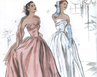 Butterick Evening Dress Pattern B4918:  Retro 1952 Vintage Style Dress - Misses' Wrapped Bust Strapless Evening Ball Gown (Sz 6/8/10/12)