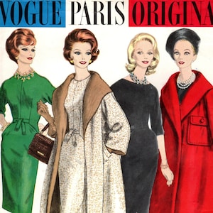 Vogue Sewing Pattern 1019 by JACQUES GRIFFE - Misses&#39; Slim Fitting, One Piece Dress and Cape Collar Wrap Coat - Vogue Paris Original - Sz 10